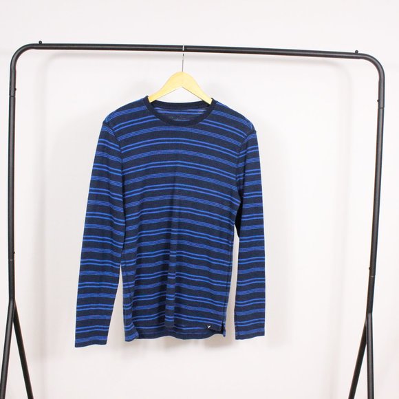 *American Eagle Mens Blue Striped Long Sleeve Shirt - Picture 1 of 3
